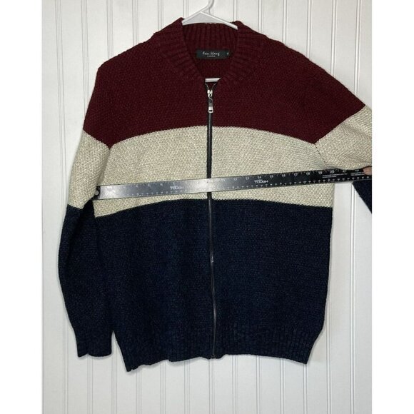 Fan Hans Fashion Men’s Retro Dad Full Zip Color Block Navy Red White Swe… - Picture 8 of 11